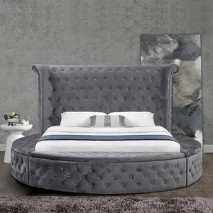 Willsoon Modern Luxury Upholstered tufted Bed King Size Bed with Fabric Wingback Headboard Soft Wooden bed Frame for Home