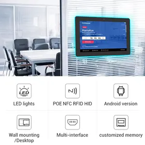2024 New quảng cáo màn hình cảm ứng Wall Mount 10.1 inch cảm ứng PoE điện LED ánh sáng NFC Android Tablet PC đặt phòng họp phòng