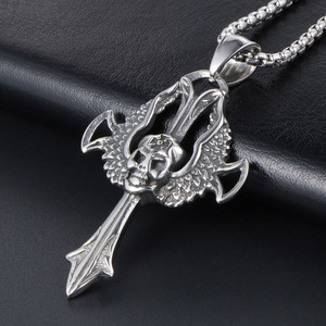 Skull <b>Cross</b> Pendant Necklace Stainless Steel Punk Rock Party Accessory SP223 - Product Image 2