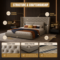 Lit de luxe personnalisé italien, capitonné, en tissu, taille double, en bois massif, garantie 3 ans