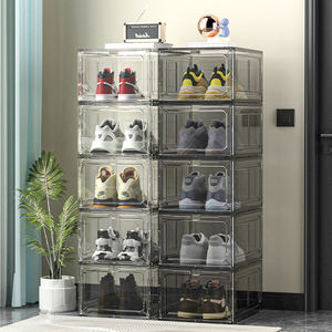 Boîte à chaussures empilable transparente avec fermeture magnétique, boîte de rangement pliable transparente pour baskets, organisateur de chaussures en plastique pliable - Product Image 5