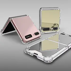 Capa de TPU PC personalizada de fábrica para Samsung Galaxy Z Flip 4 5 6 Capa de telefone com espelho de maquiagem galvanizado de proteção total transparente