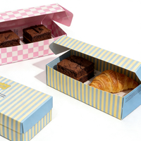 Boîtes d'emballage pour pâtisserie, biscuits et donuts en papier, personnalisables avec logo, vente en gros d'usine, bleu et rose