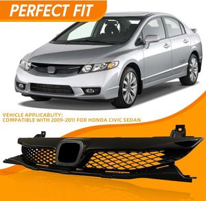 Grille de pare-chocs avant supérieure noire brillante pour Honda <span class=keywords><strong>Civic</strong></span> Berline 4 portes <span class=keywords><strong>2009</strong></span> 2010 2011 – Remplacement - Product Image 4