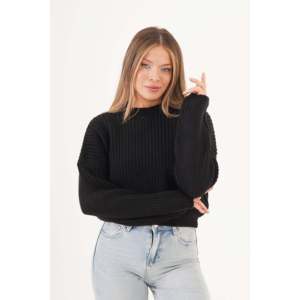 Pull basique à col rond pour femme en gros, couleur noire - Product Image 3
