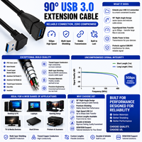 Cable de Extensión USB3.0 LUNG KAY, Sincronización de Datos a 5Gbps, Cable de Ángulo Recto de 90 Grados Macho a Hembra para Cámara Industrial