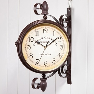 Retro Hanging Garden Decorate Metal Double Sided <strong>Station</strong> <strong>Clock</strong> - Product Image 2