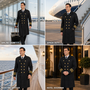 Manteau long d'hiver pour pilote de ligne OEM avec boutons métalliques anti-ternissement pour personnel de bord, personnel maritime, portier d'hôtel, uniforme d'hiver, écusson personnalisé - Product Image 3