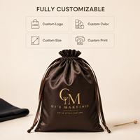 Sac d'emballage en satin marron 20*30 cm avec cordon de serrage pour promotion, logo personnalisé imprimé, pochette de luxe pour rangement de perruques et extensions capillaires