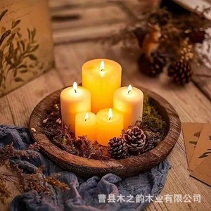 Solid Wood Decorative Tray Round Rustic Style For <b>Home</b> Decor Shandong Made DZTP51 - Product Image 3