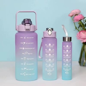 ชุดขวดน้ำแบบไล่สี 3 ชิ้น พร้อมฝาปิดหลอดดูดและตัวบอกเวลา  วัสดุ PC พกพาสะดวก สำหรับเล่นกีฬา ขนาด 2000 มล. 900 มล. 500 มล. - Product Image 4