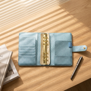 Organiseur de budget A6 métallique en cuir PU scintillant avec bouton-pression, personnalisable, couverture de planificateur à 6 anneaux dorés - Product Image 5