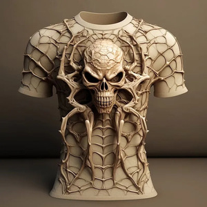 Camiseta de Hombre con Estampado 3D de Calavera, Manga Corta, Corte Regular, con Logotipo en el Frente, Tejido de Punto - Product Image 3