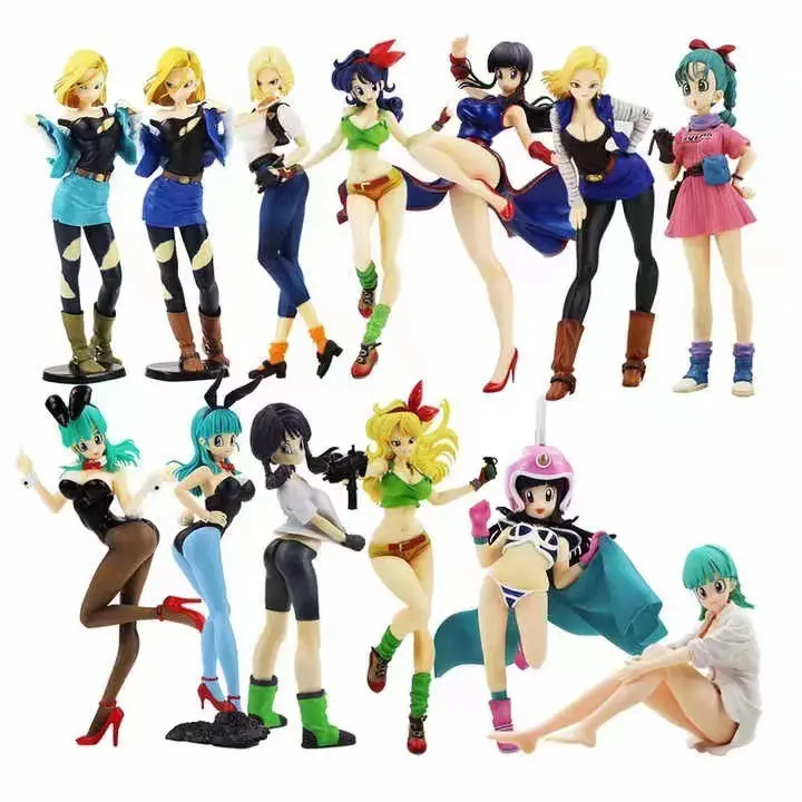 Minrong Japanese Anime Girl Figure Bulma Ranchi Videl Android 17 18 Sexy Doll Dragon Balls Action Figures Toys for Boy