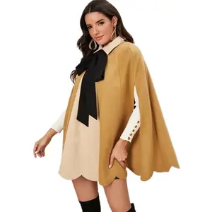 Phụ Nữ Mùa Đông Đen Loose Batwing Poncho Áo Khoác Len Cape Coat