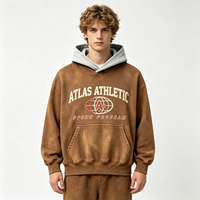 Sweat à capuche épais délavé à l'acide Atlas Athletic, gris contrastant, marron délavé soleil, effet usé, style streetwear