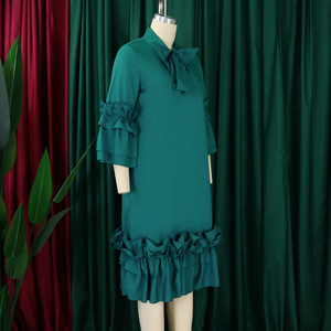 DEKEY 2025 Nuovo Elegante <span class=keywords><strong>Abito</strong></span> da Ufficio a Mezza Manica con Scollo a O e Motivo a Tinta Unita per Donne, in Chiffon, Taglie Forti, Lunghezza Midi - Product Image 5