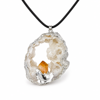 Collier pendentif en agate naturelle, géode, cristal de citrine, pierre brute dorée, bijoux pour femmes, cadeau