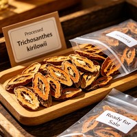 Fruit de courge serpent séché, matière première pour la production d'extraits de tisanes, de boissons, d'herbes aromatiques, d'encens, de savons, de masques et de shampoings