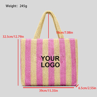 Nouveau design, logo personnalisé, sacs de plage légers en paille crochetée pour femmes, sacs fourre-tout d'été en rotin tressé à rayures