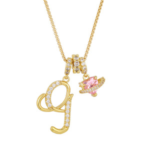 Collana con Ciondolo a Lettera Iniziale Delicata, con Zircone Rosa Scintillante a Cuore, Collana Alfabeto per Donna, Gioielli in Rame a Tema Amore, Vendita Calda - Product Image 3