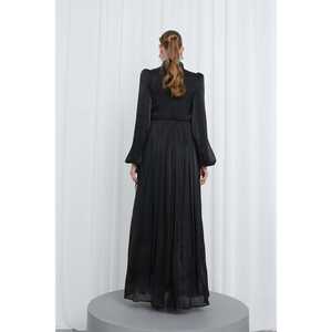 ชุดราตรีผู้หญิงทรงเอไลน์ผ้าชีฟองคอสูงจับจีบแขนยาวเอวธรรมชาติระบายอากาศได้ดีสีขาว - Product Image 5