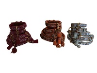 Collier de chien perlé en cuir véritable rembourré bleu marron produits pour animaux de compagnie de haute qualité ensemble de harnais de laisse accessoires de gland