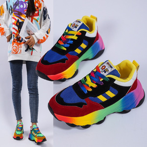 Sneakers Chunky da <span class=keywords><strong>Donna</strong></span> 2025 con Blocchi di Colore - <span class=keywords><strong>Scarpe</strong></span> Casual da Passeggio con Suola Sfumata e Lacci - Product Image 1