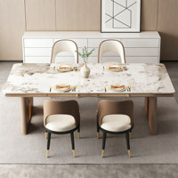 Ensemble de table et de chaises de salle à manger en marbre de luxe moderne pour villa |   Table de salle à manger rectangulaire élégante en pierre de haute qualité