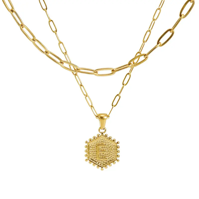 Sierlijke 18K Gouden Ketting Over Gelaagdheid Roestvrij Stalen Kettingen Schattige Zeshoek Brief Kettingen Voor Vrouwen Sieraden Geschenken