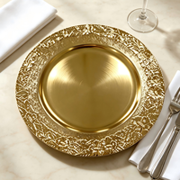Assiettes de présentation dorées Woju élégantes à motif floral de 13 pouces, en plastique électroplaqué avec bordure fleurie, pour la décoration de fêtes de fiançailles