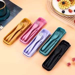 Custom Logo Durable High Quality Portable Wheat Straw Cutlery <b>Set</b> Reusable Travel <b>Lunch</b> Utensils for Student Welcome Kits - Product Image 5