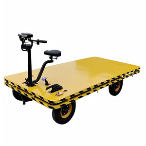 Chariot à plateforme électrique à quatre roues en acier jaune 1200x800 mm, robuste et industriel, avec revêtement en poudre - Product Image 3