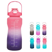 Bouteille d'eau sport en plastique super grande capacité 2000 ml avec poignée, type paille, anti-fuite, sécurisée pour l'empilage de téléphones portables