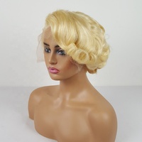 Blonde Couleur Pixie Cut Bouclés Perruque Courte Vierge Cheveux Humains Transparent Lace Front Sans Colle Perruques pour les Femmes Noires