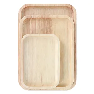 Handmade Solid Rubber Wood rectangle reusable wood plate for Kitchen Accessories
