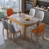 Ensemble de table et chaises de salle à manger rondes extensibles en marbre et bois massif, design moderne et luxueux, 4 ou 6 places, meubles élégants et chics pour restaurant