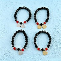 Bracelet en perles d'obsidienne Ywyougang, breloque cœur vierge gravable, élastique, assorti pour couple, cadeau de Saint-Valentin