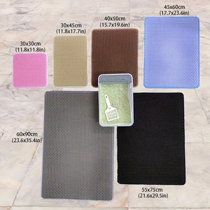 Tapis anti-déversement <span class=keywords><strong>pour</strong></span> <span class=keywords><strong>litière</strong></span> de <span class=keywords><strong>chat</strong></span> en EVA et silicone double couche personnalisable, design nid d'abeille, contrôle des odeurs, imperméable, facile à nettoyer - Product Image 2