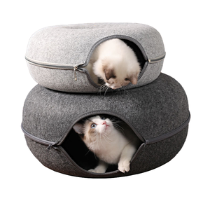 Tunnel pour chat en feutre de laine écologique, style classique, pour l'intérieur, avec motif uni, pour chats et chatons - Product Image 1