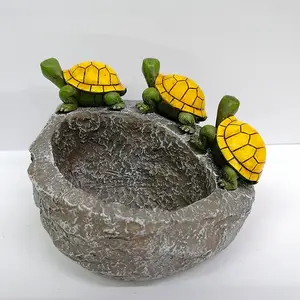 Reçine bahçe heykeli kaplumbağa açık bir kaya açık bahçe süsleri vazo üzerinde hoşgeldiniz kaplumbağalar