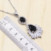Bijoux de mariée en argent avec Zircon noir, ensemble de boucles d'oreilles, bagues/pendentif/collier/Bracelets pour femmes, boîte cadeau gratuite