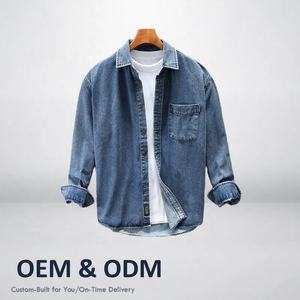 Manteau de <span class=keywords><strong>chemise</strong></span> habillée en jean à manches longues coupe ajustée pour hommes haut décontracté tissé pour le printemps automne fermeture à simple boutonnage taille 3XL - Product Image 2