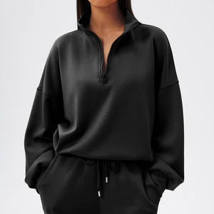 Women Half Zip Sweatshirt Pullover Hoodie Stand Collar Long Sleeve Crew Neck <b>Sweat</b> <b>Top</b> Custom Logo - Product Image 3