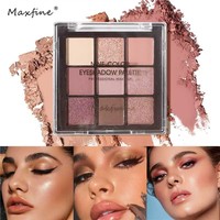Palette de fards à paupières 9 couleurs, neutres, nudes, bruns, mats, scintillants, pailletés, étui transparent, maquillage quotidien, marque privée, OEM