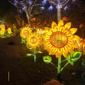 Outdoor theme park lantern exhibition silk led flower lantern sunflower lantern festival for sale