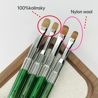 Pinceau à ongles plat 100% poils de Kolinsky, crimpé, luxe, professionnel, ensemble de pinceaux pour nail art, support en métal, haute qualité, pour gel UV