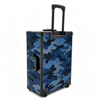 Valise à roulettes en aluminium camouflage bleu avec poignée télescopique et serrures à clé, valise en aluminium vide à l'intérieur
