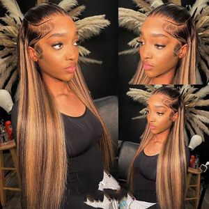 Cency P4/27 Blond Miel Mèches Blanches Lisses Perruque Lace Front Transparente HD Longue Cheveux Humains Vierges 12A pour Lace - Product Image 2