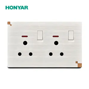 Honyar Toma de corriente estándar británica 15A 250V Electric Home Hotel Switched 2 Gang 15A Socket